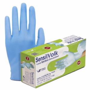 LUVA SENSIVOLK NITRÍLICA AZUL 6001 DESCARTÁVEL CX/100 VOLK C.A. 17968